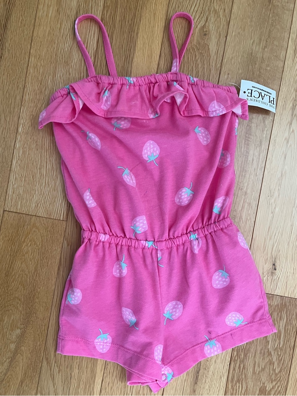 The Children's Place Girls Pink Strawberry Romper 2T Ruffle Snap NWT